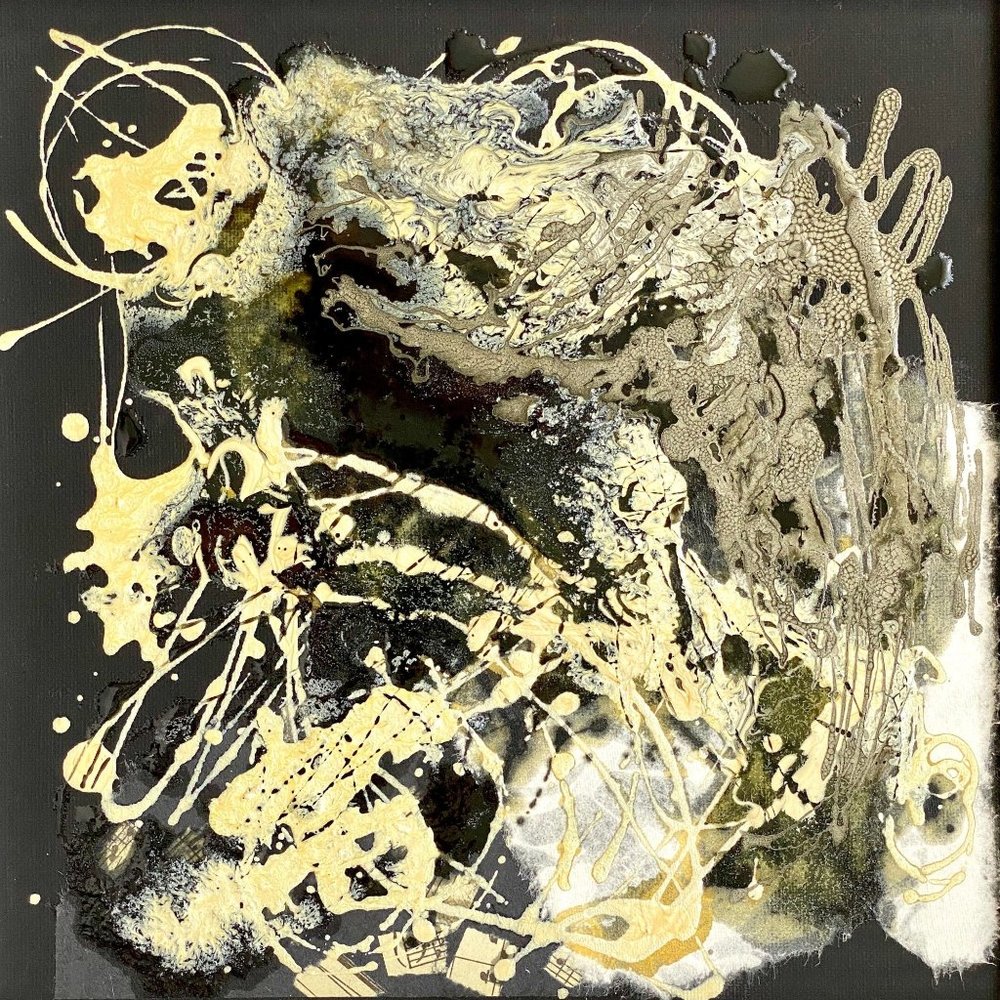 Moon Over Brahms - Original Art Mixed Media Collage Painting 14"x14"